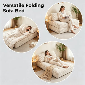 English Elm Folding Floor Sofa Bed Corded Fabric Convertible Lounge Chair for Studio Bedroom Beige T6370P553889