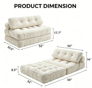 English Elm Folding Floor Sofa Bed Corded Fabric Convertible Lounge Chair for Studio Bedroom Beige T6370P553889