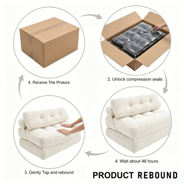 English Elm Folding Floor Sofa Bed Corded Fabric Convertible Lounge Chair for Studio Bedroom Beige T6370P553889