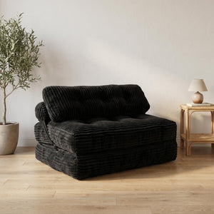 English Elm Folding Floor Sofa Bed Corded Fabric Convertible Lounge Chair for Studio Bedroom Black T6370P553890