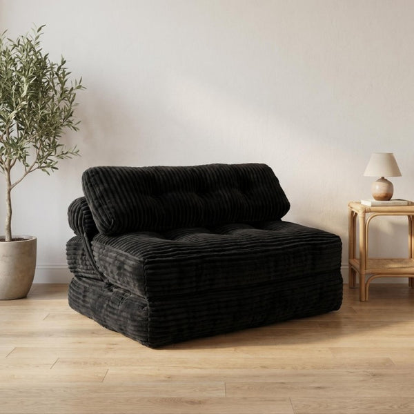 English Elm Folding Floor Sofa Bed Corded Fabric Convertible Lounge Chair for Studio Bedroom Black T6370P553890