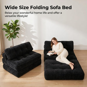English Elm Folding Floor Sofa Bed Corded Fabric Convertible Lounge Chair for Studio Bedroom Black T6370P553890