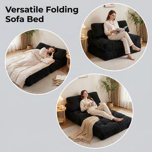 English Elm Folding Floor Sofa Bed Corded Fabric Convertible Lounge Chair for Studio Bedroom Black T6370P553890