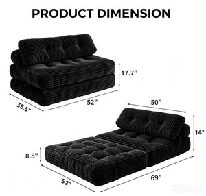 English Elm Folding Floor Sofa Bed Corded Fabric Convertible Lounge Chair for Studio Bedroom Black T6370P553890