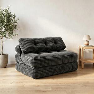 English Elm Folding Floor Sofa Bed Corded Fabric Convertible Lounge Chair for Studio Bedroom Dark Grey T6370P553891