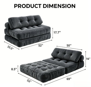 English Elm Folding Floor Sofa Bed Corded Fabric Convertible Lounge Chair for Studio Bedroom Dark Grey T6370P553891