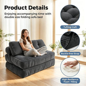 English Elm Folding Floor Sofa Bed Corded Fabric Convertible Lounge Chair for Studio Bedroom Dark Grey T6370P553891