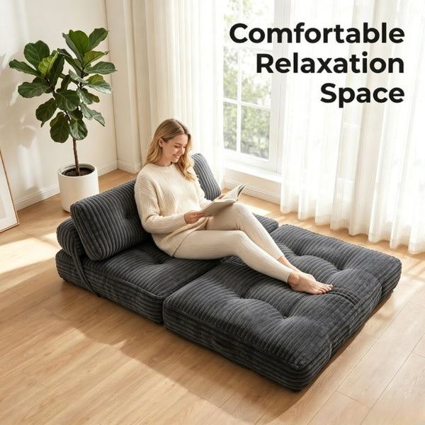 English Elm Folding Floor Sofa Bed Corded Fabric Convertible Lounge Chair for Studio Bedroom Dark Grey T6370P553891