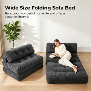 English Elm Folding Floor Sofa Bed Corded Fabric Convertible Lounge Chair for Studio Bedroom Dark Grey T6370P553891
