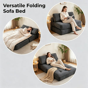 English Elm Folding Floor Sofa Bed Corded Fabric Convertible Lounge Chair for Studio Bedroom Dark Grey T6370P553891