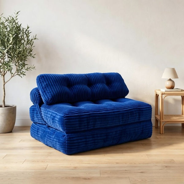 English Elm Folding Floor Sofa Bed Corded Fabric Convertible Lounge Chair for Studio Bedroom Navy T6370P553892