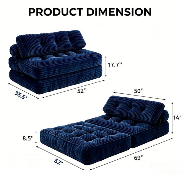 English Elm Folding Floor Sofa Bed Corded Fabric Convertible Lounge Chair for Studio Bedroom Navy T6370P553892