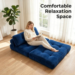 English Elm Folding Floor Sofa Bed Corded Fabric Convertible Lounge Chair for Studio Bedroom Navy T6370P553892