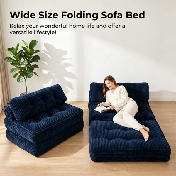 English Elm Folding Floor Sofa Bed Corded Fabric Convertible Lounge Chair for Studio Bedroom Navy T6370P553892