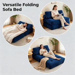English Elm Folding Floor Sofa Bed Corded Fabric Convertible Lounge Chair for Studio Bedroom Navy T6370P553892