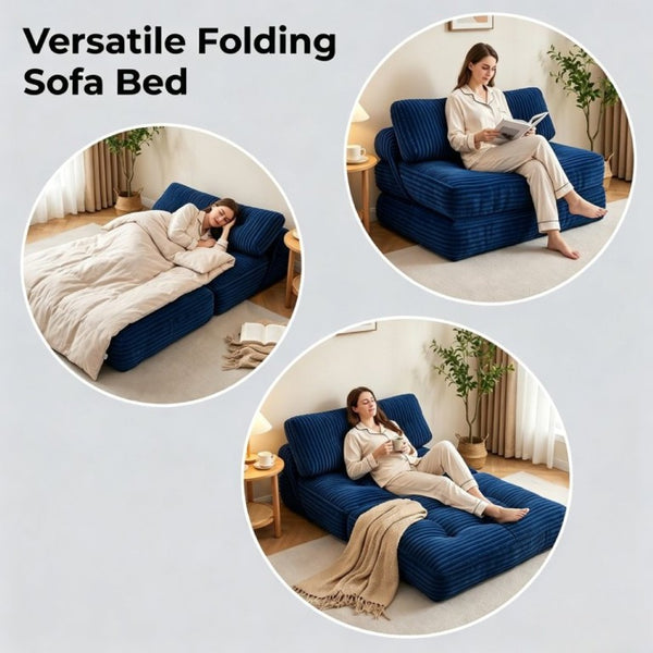 English Elm Folding Floor Sofa Bed Corded Fabric Convertible Lounge Chair for Studio Bedroom Navy T6370P553892