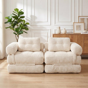 English Elm Boneless Corduroy Floor Sofa Convertible Lounge Chair Sleeper for Apartment Living Beige T6370P553893