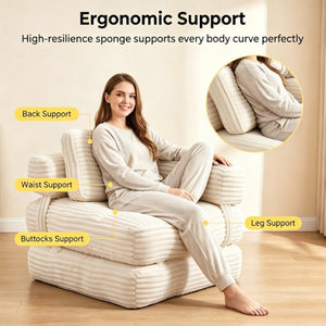 English Elm Boneless Corduroy Floor Sofa Convertible Lounge Chair Sleeper for Apartment Living Beige T6370P553893