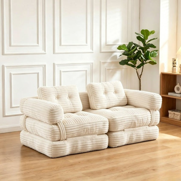 English Elm Boneless Corduroy Floor Sofa Convertible Lounge Chair Sleeper for Apartment Living Beige T6370P553893