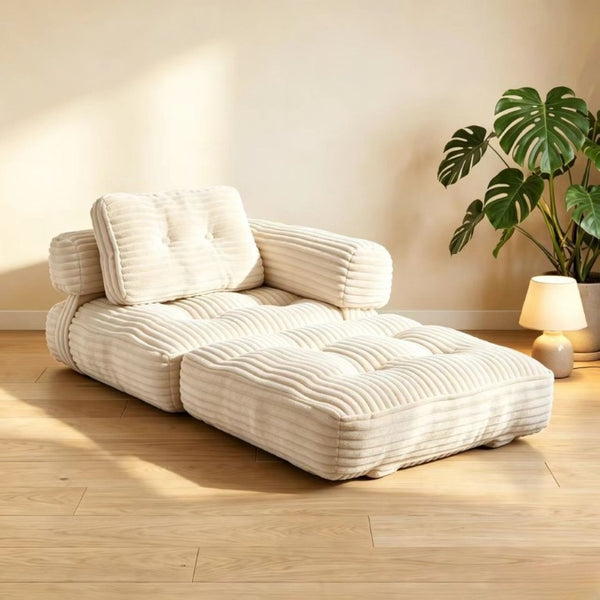 English Elm Boneless Corduroy Floor Sofa Convertible Lounge Chair Sleeper for Apartment Living Beige T6370P553893
