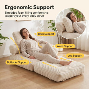 English Elm Boneless Corduroy Floor Sofa Convertible Lounge Chair Sleeper for Apartment Living Beige T6370P553893