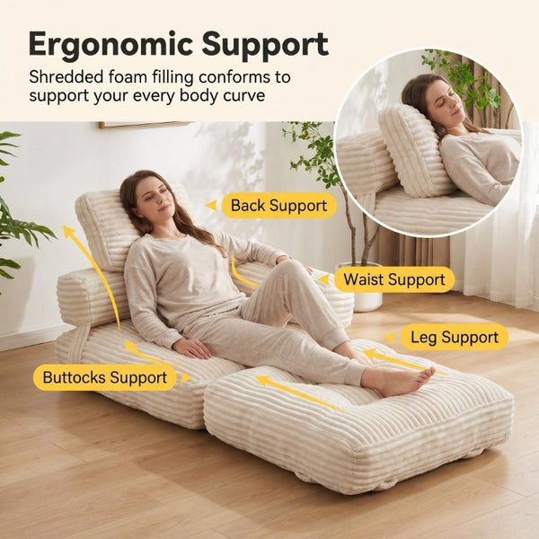English Elm Boneless Corduroy Floor Sofa Convertible Lounge Chair Sleeper for Apartment Living Beige T6370P553893