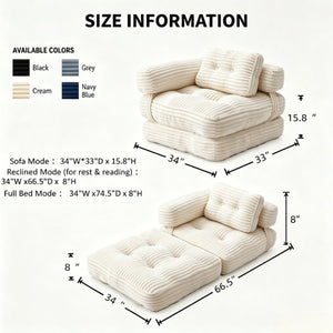 English Elm Boneless Corduroy Floor Sofa Convertible Lounge Chair Sleeper for Apartment Living Beige T6370P553893