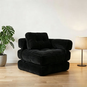 English Elm Boneless Corduroy Floor Sofa Convertible Lounge Chair Sleeper for Apartment Living Black T6370P553894