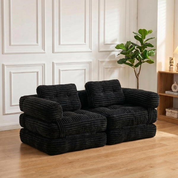 English Elm Boneless Corduroy Floor Sofa Convertible Lounge Chair Sleeper for Apartment Living Black T6370P553894