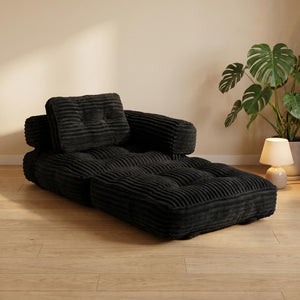 English Elm Boneless Corduroy Floor Sofa Convertible Lounge Chair Sleeper for Apartment Living Black T6370P553894