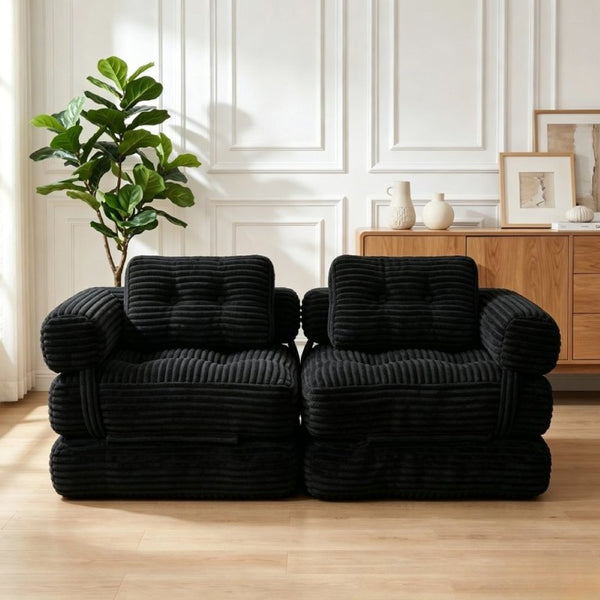 English Elm Boneless Corduroy Floor Sofa Convertible Lounge Chair Sleeper for Apartment Living Black T6370P553894