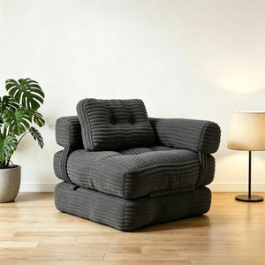 English Elm Boneless Corduroy Floor Sofa Convertible Lounge Chair Sleeper for Apartment Living Dark Grey T6370P553895
