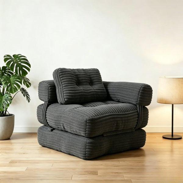 English Elm Boneless Corduroy Floor Sofa Convertible Lounge Chair Sleeper for Apartment Living Dark Grey T6370P553895