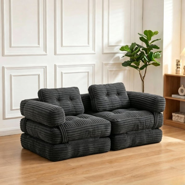 English Elm Boneless Corduroy Floor Sofa Convertible Lounge Chair Sleeper for Apartment Living Dark Grey T6370P553895