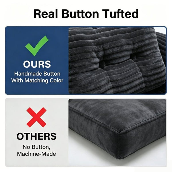 English Elm Boneless Corduroy Floor Sofa Convertible Lounge Chair Sleeper for Apartment Living Dark Grey T6370P553895