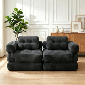 English Elm Boneless Corduroy Floor Sofa Convertible Lounge Chair Sleeper for Apartment Living Dark Grey T6370P553895