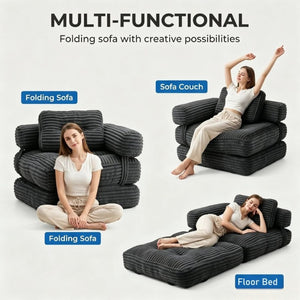 English Elm Boneless Corduroy Floor Sofa Convertible Lounge Chair Sleeper for Apartment Living Dark Grey T6370P553895