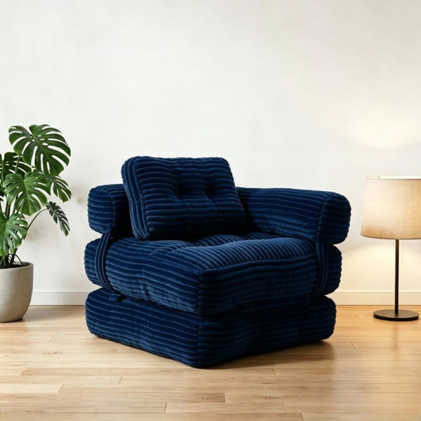 English Elm Boneless Corduroy Floor Sofa Convertible Lounge Chair Sleeper for Apartment Living Navy T6370P553896