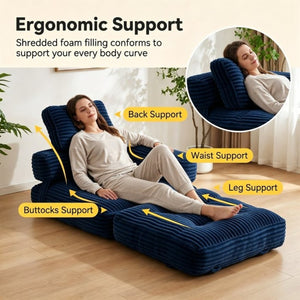English Elm Boneless Corduroy Floor Sofa Convertible Lounge Chair Sleeper for Apartment Living Navy T6370P553896