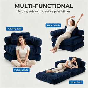 English Elm Boneless Corduroy Floor Sofa Convertible Lounge Chair Sleeper for Apartment Living Navy T6370P553896
