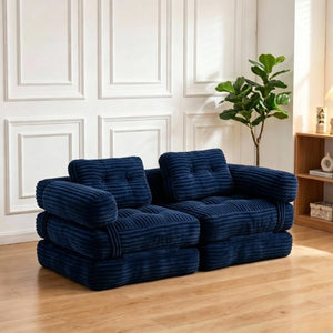 English Elm Boneless Corduroy Floor Sofa Convertible Lounge Chair Sleeper for Apartment Living Navy T6370P553896