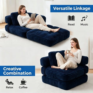 English Elm Boneless Corduroy Floor Sofa Convertible Lounge Chair Sleeper for Apartment Living Navy T6370P553896