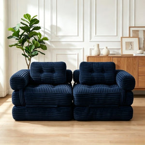 English Elm Boneless Corduroy Floor Sofa Convertible Lounge Chair Sleeper for Apartment Living Navy T6370P553896