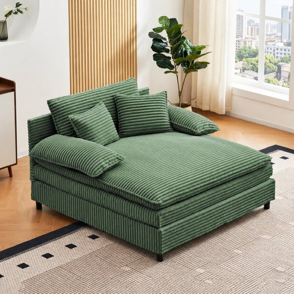 English Elm 55 Inch Oversized Corduroy Reclining Chaise with Adjustable Backrest and Sleeper Function T6370P587221
