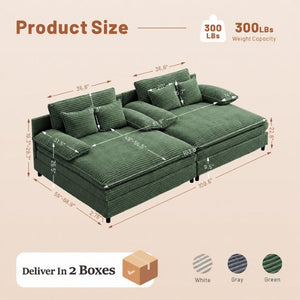 English Elm 55 Inch Oversized Corduroy Reclining Chaise with Adjustable Backrest and Sleeper Function T6370P587221