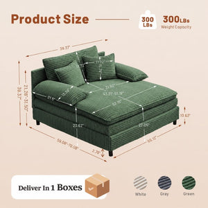 English Elm 55 Inch Oversized Corduroy Reclining Chaise with Adjustable Backrest and Sleeper Function T6370P587221