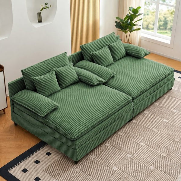 English Elm 55 Inch Oversized Corduroy Reclining Chaise with Adjustable Backrest and Sleeper Function T6370P587221
