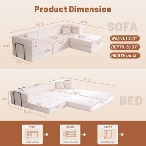 English Elm 118 Inch Corduroy Modular Sectional with Convertible Sleeper and Oversized Living Room Seating Beige T6370S00001