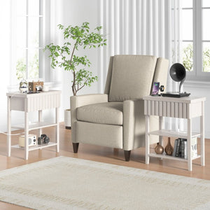 English Elm Fluted Farmhouse Nightstand Set with Charging Station Open Shelves and Drawer Storage Beige T6372P547412