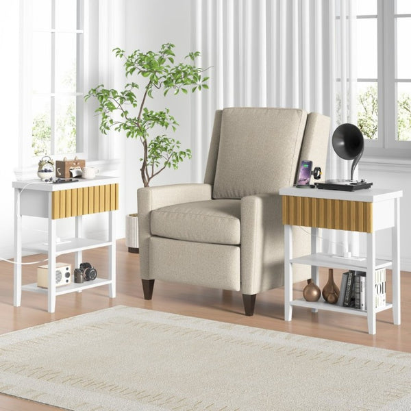 English Elm Fluted Relief Nightstand Set of 2 with Charging Station and Open Shelves for Bedroom T6372P547414